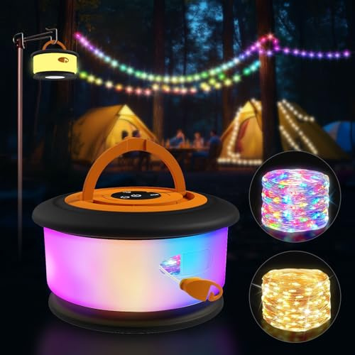 Camping Lichterkette,3 in 1 verbessert 10M wiederaufladbare Zeltbeleuchtung mit 19 Beleuchtungsmodi, schnelle Lagercampingleuchten, Lampe für Schlafzimmer Yard Decor Weihnachten Camping (schwarz)
