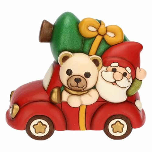 THUN, Teddy e Gnomo Oliver con Macchina in Ceramica di Alta Qualità, Collezione Natale, Statuine da Collezione, Idea Regalo per Natale, 18,5 x 11,5 x 16 cm