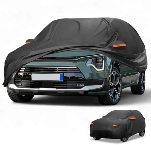 Partuto All-Weather Waterproof Car Cover - UV-Resistant Outdoor Full Exterior Protection for Kia Niro 2016-2023 210D-PU Black with Right Side Zipper