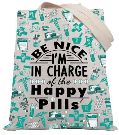 PLITI Farmacista Regalo Farmacia Tecnico Regali di Laurea Divertente Farmacia Tech Regali Rx Farmacia Simbolo Tote Bag, Carica di pillola Tgu, medium