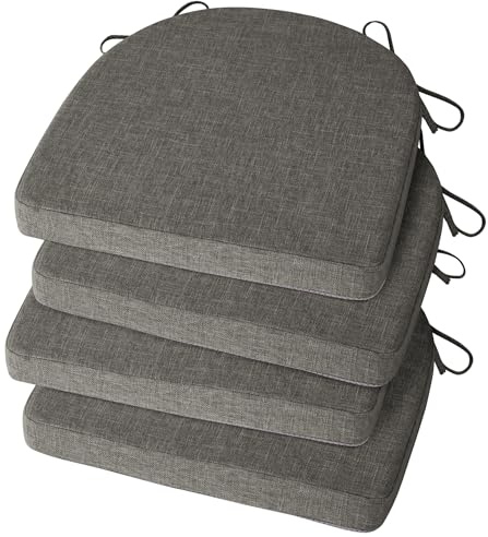 FlyGulls Chair Cushions for Dining Chairs 4 Pack Textured U-Shaped Kitchen Chair Cushions with Ties and Non-Slip Backing Indoor Chair Pads with Removable Cover (17x17 Dark Grey)