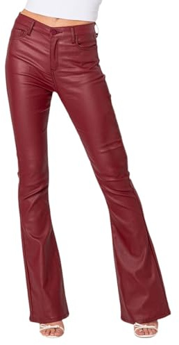 Udbeksid Pantaloni Svasati Donna in Ecopelle, Pantaloni a Campana a Vita Alta, Pantaloni a Zampa d'Elefante in Pelle PU con Tasche, Tinta Unita Elegante(Rosso,S)