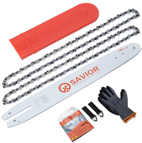 Savior Lot de 2 Chaînes de tronçonneuse avec Protège-guide et Guide de 35 cm - 3/8LP 50 Maillons 1,1 mm - Compatible avec Stihl MS170 MS171 MS180