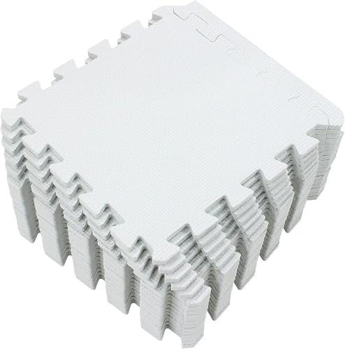 Tapis de Sport de Sol Lot de 6/18 dalles de sol en mousse EVA emboîtables for salle de sport à domicile, jeux, entraînements et exercices(White-30x30cm,18PCS)
