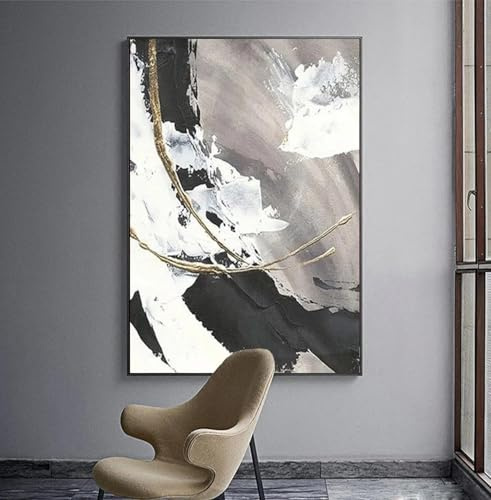 ZHUOYA Moderno dipinto astratto giallo bianco e nero su tela, poster, stampa su tela, per veranda, corridoio, quadri, decorazioni murali 50x100 cm senza cornice