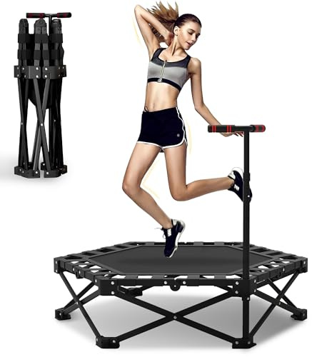 Foldable Mini Rebounder Trampoline, 42 Foldable Fitness Trampolines, Home Fitness Trampoline for Adults, Rebounder with Adjustable Foam Handle Indoor/Outdoor Body Exercise 450LBS Capacity