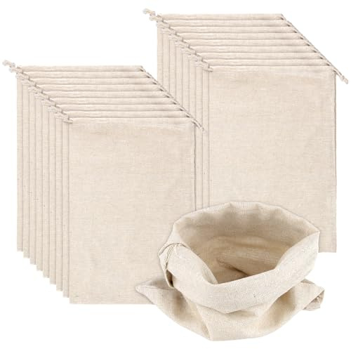 JIAYUET Paquete de 20 bolsas de malla de algodón de 20 x 30 cm, sacos de muselina con cordón para almacenamiento de pan, organización de viajes