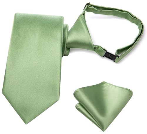 Hi-Tie Seidenkrawatten-Set für Jungen, Größe 8–11, vorgebundene Krawatten für Jungen, blau, rot, grün, Kinder-Krawatte und Einstecktuch, Set für Hochzeit