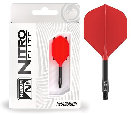 RED DRAGON Darts – Nitro Flite Integriert Flüge & Schäfte System – No.2 Form und Design – Schwarz & Rot Farbe, Medium Länge