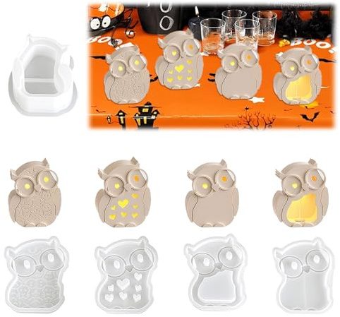 LUMOOM 5 Stück Eulen Silikonformen Gießformen Herbst, Kerzenformen Silikon für DIY Kerzenhalter, Epoxidharz Kunst und Seife, Wiederverwendbare Giessformen Halloween Weihnachten