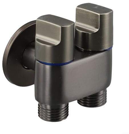 babominimer Valvola ad angolo di controllo doppia in lega 1 in 2 out con manico in metallo e interfaccia G1/2 per lavatrice, lavello da cucina, bagno e sistemi idraulici da giardino (grigio)