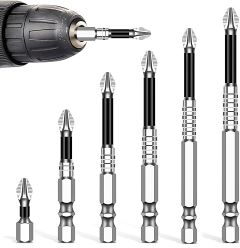 High Magnetic Screwdriver Drill Bit Set, PH2 Impact Driver Bits with Anti-Slip Design, 6PCS Magnetic Screw Bits for Drill 25L 50L 65L 70L 90L 150L for DIY