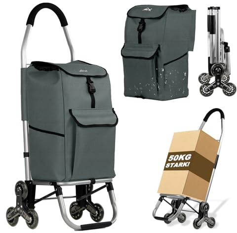 HOMELUX Einkaufstrolley 41L mit Dreiecks-Treppenrädern,50kg Belastbar | Klappbar Einkaufswagen, Abnehmbare Wasserabweisende Tasche Aluminium Griff, Stabil Senioren Trolley für Haushalt Einkaufen