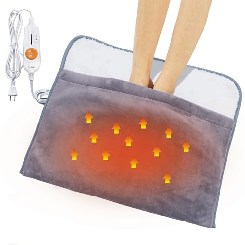 Gintao Heated Electric Foot Warmers for feet,22×20 Foot Heating Pad,Soft Flannel Sherpa Feet Warmers for Women and Men,ETL/FCC Certified, 2H Auto Shut Off,3 Temperature Setting, Perfect Gifts, Gray