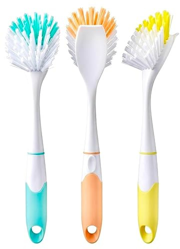 ZOVEXA Dish Brush - Washing Up Brushes with Long Handle for Kitchen - Scrubbing Brushes for Pots - Pans - Dishes & Sink - Durable Bristles - Non - Scratch - Pack of 3