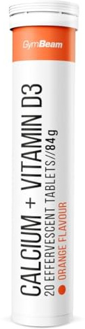 GymBeam Calcium + Vitamin D3 Brausetabletten - Unterstützung für Knochenstärke und Knochengesundheit, Erhaltung gesunder Zähne, fruchtige Brausetabletten mit Cholecalciferol (20 Tab)