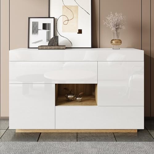 EURHCIO Buffet Salon,Meubles de Rangement,Buffet Salle a Manger avec 2 Portes et 2 Tiroirs,Armoire Polyvalente pour Cuisine Salon Chambre Couloir,120x37x76.5cm