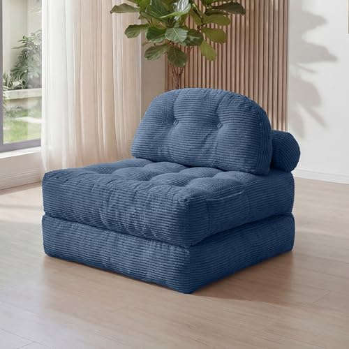 Folding Sofa Bed, 3-in-1 Long Futon Boneless Couch, Convertible Lazy Sofa Chair, Floor Sofa Lounger for Living Room, Bedroom,Blue