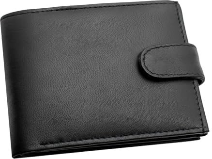 RAS Men’s RFID Blocking Genuine Leather Bifold Wallet for Men – Soft Nappa Leather Wallet with Coin Pocket, ID Window & Button Closure – #94 Black