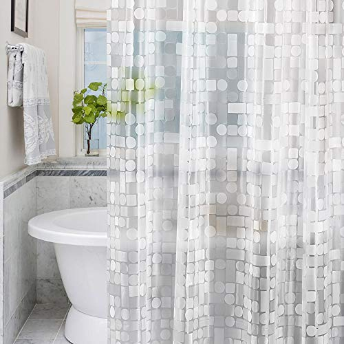 LEMON CLOUD Duschvorhang Anti-Schimmel mit Gewicht Magnet unten，183x183cm Wasserdicht Antibakteriell PEVA Vorhang für Dusche und Badewanne mit 12 Weiß Duschvorhangringen 3D Geometrische