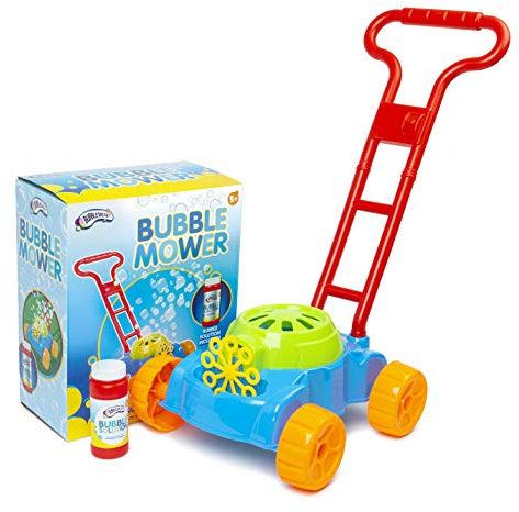 Bubble Machine/Lawn Mower with Bubble Solution to Create Giant Balloons - Battery Operated Garden Toy and Outdoor Equipment for Children and Kids Aged Above 5