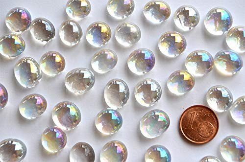 70g Mini Glasnuggets 10-12mm Muggelsteine ca. 50 Stück Glassteine Dekosteine (Weiß irisierend transparent)