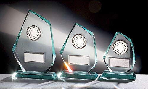 Henecka Jade-Trophäen Stärke 15 mm Glasfels Glaspokal mit Wunschgravur, individuellem Sport-Emblem, wählbar in 3 Größen, oder als 3er-Serie