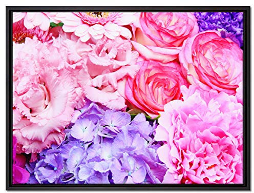Pixxprint prachtvoller Blumenstrauss Leinwandbild 80x60 cm im Bilderahmen, Wandbild, Schattenfugenrahmen, Kein Poster