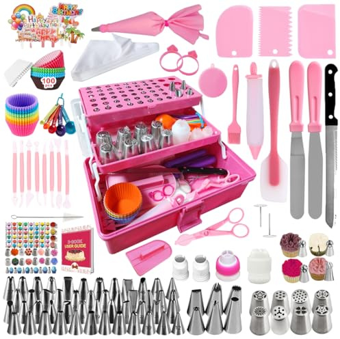 Cake Decorating Supplies 369-teiliges Spritzbeutel und Spritztüllen-Set, Kuchendekorationsset mit 60 Spritztüllen, Kuchendekorationswerkzeuge mit Mehrzweck-3-lagigem Werkzeugkasten mit Tablett