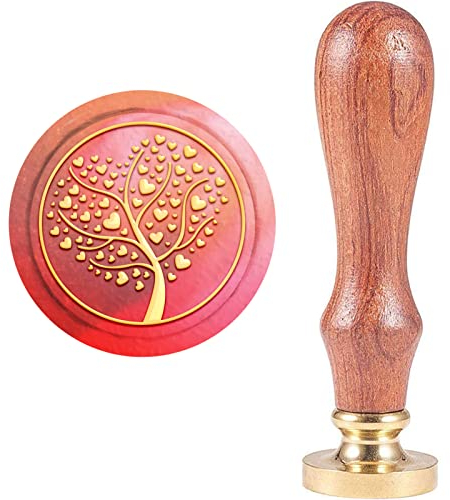 craspire Wax Seal Stamp Tree Mit Herzen, Vintage Siegelstempel Herz 25mm Abnehmbarer Messingkopf Naturholzgriff Für Hochzeitsumschlag Einladungskarte Verschönerung Weinpaket Dekoration
