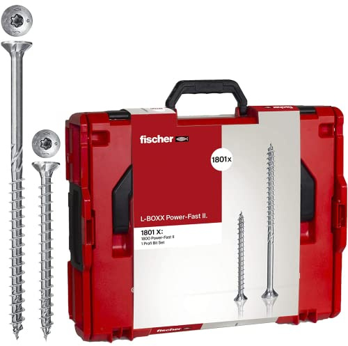 Fischer, Powerfast L-Boxx 560783, Valigetta Attrezzi Impilabile, Assortimento Viti per Legno e Truciolare, con Filettatura Totale e Parziale, Impronta Torx, Ø 3-3,5-4-5-6 mm, 1 Set 10 Punte, 1801 pz