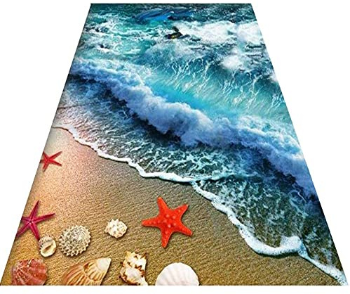 Siunwdiy 3D Optische Täuschung Läufer Teppiche Flur Weich Dauerhaft rutschfest Nicht Verblassen Pflegeleicht Haushalt Hotel Strand Welle Schneidbar Anpassbare,80x150cm