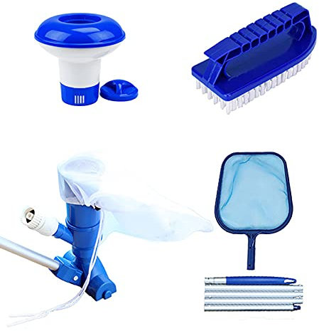 ANLEM Pool Maintenance Kit Swimmer Pool Skimmer Set Kit Pool Vacuum Cleaner with Pool Leaf Skimmer Net, Pool Vacuum Cleaner, Floating Chlorine Dispenser, Pool Brush for Swimming Pools Ponds Spas