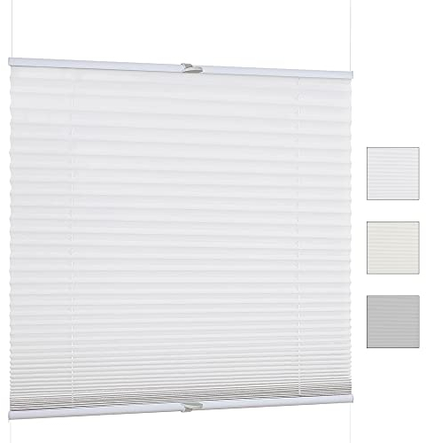 iomangio Plissee ohne Bohren - Plissee lichtdurchlässig 60cm x 130cm Weiß als Sicht- und Sonnenschutz - Klemmfix Fenster Plissees innen ohne Bohren – einfache Montage inkl. Zubehör