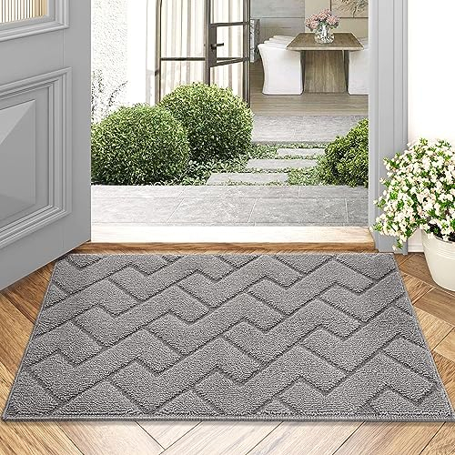 Biscpro Door Mats Indoor, Dirt Trapper Mat Absorbent Non-Slip Low Profile Doormat for Entrance, Inside, Kitchen, Front Door Mat Washable for Pets and Dogs— 50x80 cm, Grey