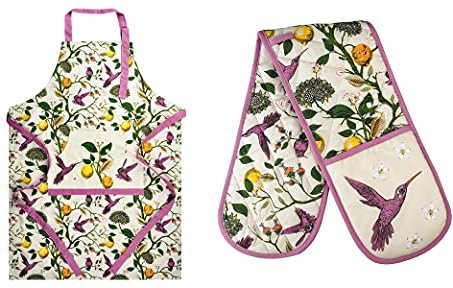 Cooking Chefs Apron With Double Oven Gloves For Baking & BBQ (Humming Bird)