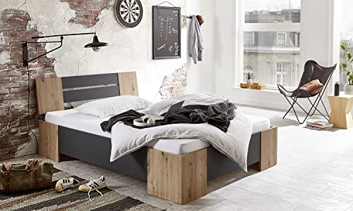 moebel-dich-auf Futonbett LINZ 140 x 200 Schlafzimmerbett Bett in 2 Farben optional mit Lattenrost (Artisan Eiche/anthrazit, mit Rollrost)