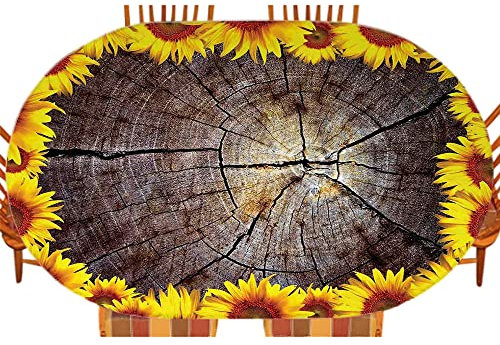 Tovaglia ovale con girasoli, sezione tagliata tronco di legno girasoli tronco d'albero ornamentale rustico, per sala da pranzo e patio, uso festivo, adatta per tavoli da 106,7 x 152,4 cm, marrone