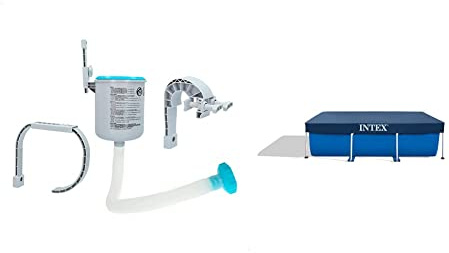 Intex Skimmer di Superficie per Montaggio A Parete, 20.96 X 24.13 X 33.02 Cm, Grigio Blu & 28038 Copripiscina Frame Rettangolare Cm 300X200 Art. Pulizia E Manutenzione 161, PVC, Multicolore