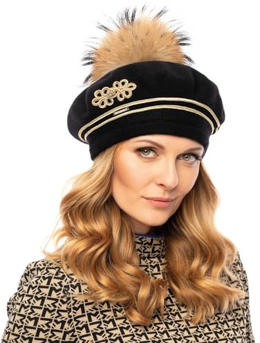 VIVISENCE Damen Baskenmütze Für Winter Handgefertigte Herbst Mütze Aus Schurwolle and Abnehmbarem Bommel Für Frauen Innenfutter Aus Vlies Perfekt Für Kalte Wintertage Modell 7066