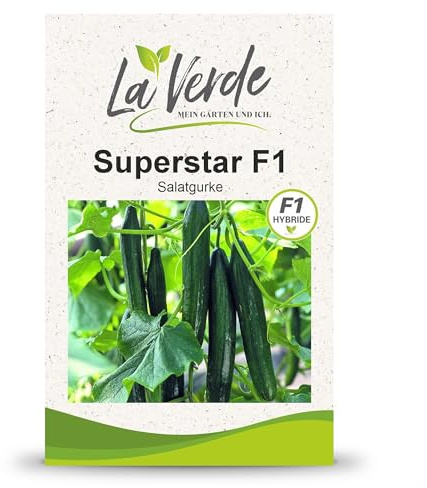 La Verde MEIN GARTEN UND ICH. Superstar F1 Gurken Samen für ca. 8 Pflanzen, robuste Salatgurke für geschützten Anbau, bitterfrei und ertragreich, Saatgut ohne Gentechnik