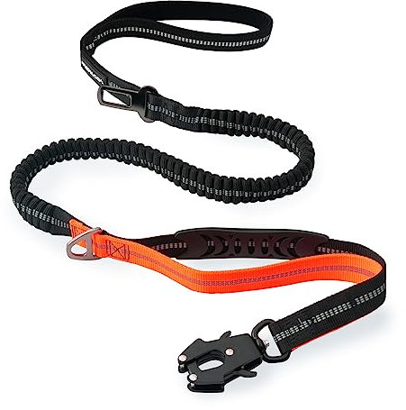 Strapazierfähige Taktische Hundeleine mit Schnellverschluss-Karabiner und stark reflektierenden Fäden, 1,2-1,8 m Power-Stretch-Hundeleine für mittelgroße und große Hunde, Schwarz und Orange