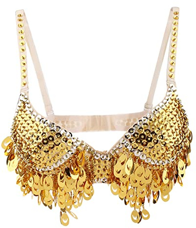 misppro Costume da danza del ventre, da donna, con reggiseno, Oro, M
