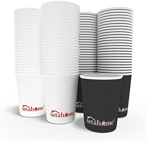 Vasos de Papel 210 ml - 100 Unidades (50 Negros + 50 Blancos) || Resistentes y Desechables || Ideales para Bebidas Calientes y Frías || Perfectos para Fiestas, Eventos y Oficinas