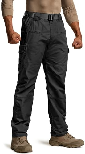 CQR Men's Tactical Pants, Water Resistant Ripstop Cargo Pants, Lightweight EDC Work Hiking Pants, Outdoor Apparel, Raider Black, 30W x 32L