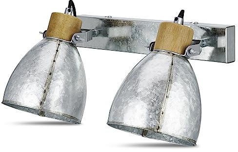 REV Wandlampe 2-flammig im Retro-Look, E27 Fassung, schwenkbar, grau | Verzinktes Metall | Deckenleuchte für Wohnzimmer, Schlafzimmer & Flur