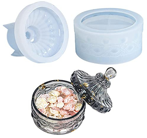 Lambo Moldes de Cristal para Resina epoxi, Forma de joyero, moldes de Silicona Reutilizables con Tapa para Cajas de Joyas, Tarro de Caramelos, de Almacenamiento