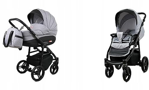 BabyLux® Bambimo Kinderwagen Set 2 in 1 - Axel - incl. Babywanne, Buggy Sportsitz - Kinderwagenset - Kombikinderwagen mit Wickeltasche, Regenschutz, Moskitonetz, Cupholder usw.