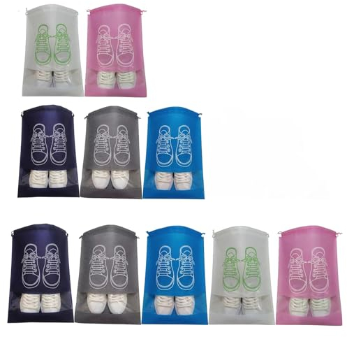 KALUROIL 10 PCS Bolsa para Zapatos Viaje - Bolsas de Viaje para Zapatos - Bolsas Impermeables y a Prueba de Polvo con Cordón y Ventana Transparente para Organizar Tus Zapatos en Viajes y Uso Diario