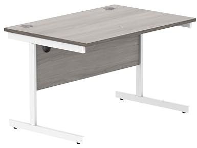 Office Hippo Essentials Rectangular Writing Computer Work Place, Home Office Desk with Cable Port Management, MFC, Alaskan Grey Oak, 120x80cm